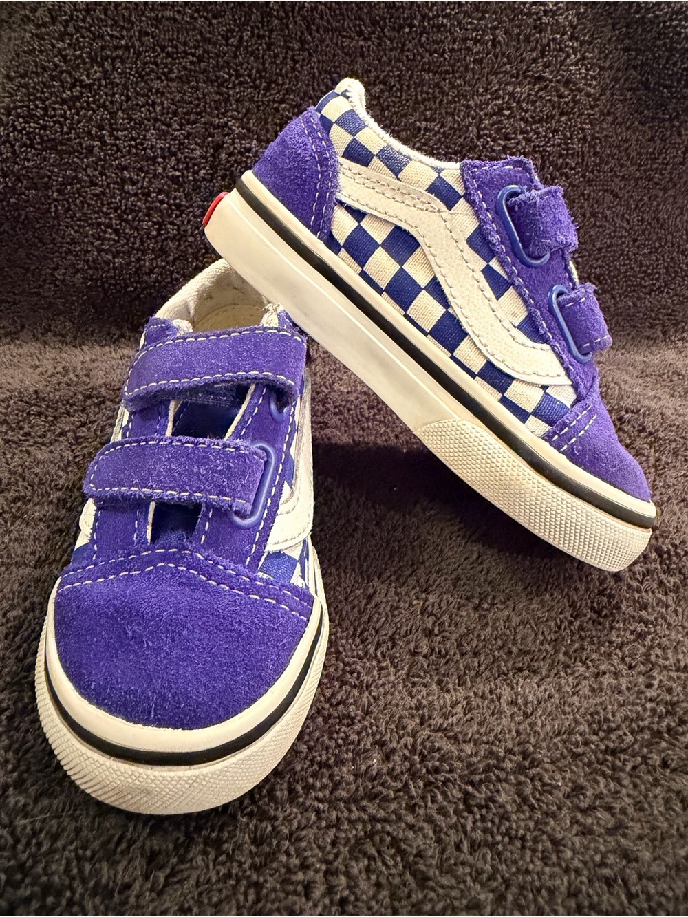 Vans Kids Blue-Purple Checkerboard Velcro Slip-On Sneakers